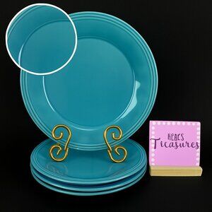 Rachael Ray CUCINA AGAVE BLUE Embossed Edge Rim Stoneware Dinner Plates Set of 4